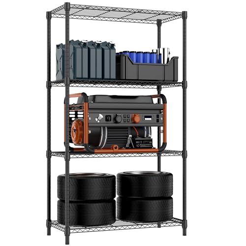 M MZG 1000 lbs 4 Tier Shelf Metal Storage Shelves Shelving Wire Rack Heavy Duty Closet Organizers for Garage Kitchen Bathroom Laundry Black 15.7" D x 33.5" W x 59.5" H - color: Black, size: 4 tier, 15.7" D x 33.5" W x 59.5" H