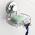 HASKO Suction Cup Soap Dish for Shower Wall, Rustproof Stainless Steel Shower Soap Holder for Bathroom with Hooks and Soap Saver, Includes Optional No Drill Adhesive Mount, Silver - color: Silver