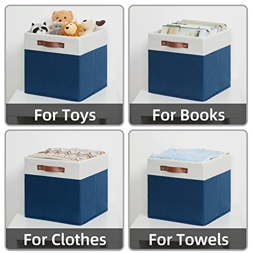 HNZIGE Fabric Storage Cubes Bins for Shelves,13x13 Storage Cubes, Set Of 4 Foldable Cubby Storage Bins for Organizing, Cloth Blue Storage Baskets for Cube Organizer Toy Nursery Shelves(Blue&White) - color: Blue White, size: 13"x13"x13"-4pack