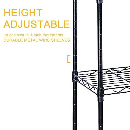 YSSOA Heavy Duty 6-Shelf Shelving with Wheels, with Hanging Hooks, Wire Shelving, Adjustable Storage Units, 29'' D x 14'' W x 70'' H, 6 Tier, Black - size: 6-Tier, 70 inch Taller