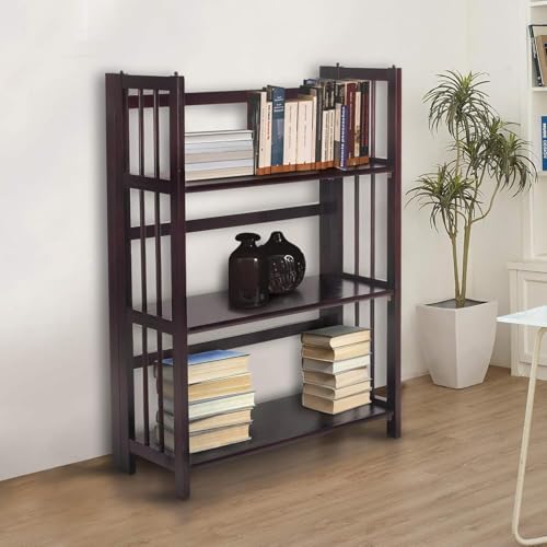 HomeStock 3-Shelf Stackable Folding Office Wood Furniture Bookcase, Contemporary Home and Office Furniture, Sturdy Wooden Shelving Storage Espresso/27.5 Inch - color: Espresso, size: 27 5 Inch