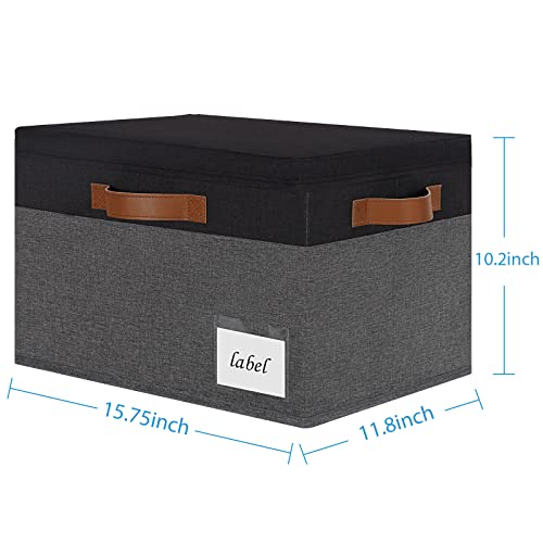 Extra Large Storage Bins with Lids, Foldable Fabric Storage Baskets with Lids, Sturdy Storage Boxes with Labels and 3 PU Handles for Closet Home Bedroom Office (32L, 3 Packs, Grey&Black) - color: Grey with Black, size: Extra Large-3pcs