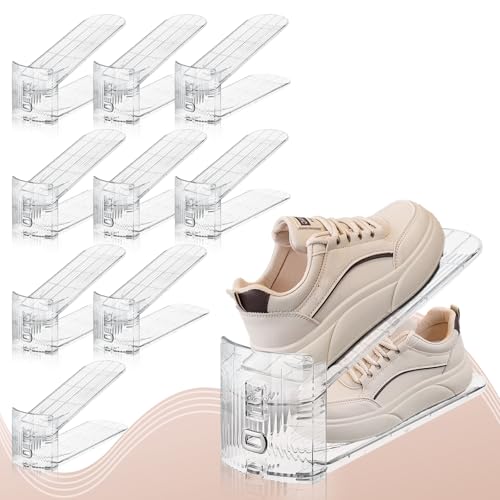 FENRUNXU 10 Pack Transparent Shoe Stacker,Shoe Slots Organizer for Closet, Shoe Display Space Saver,Adjustable Shoe Rack Organizer Holder for High Heels,Sneakers(Transparent) - color: Transparent, size: 10 Pack