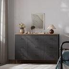 VASICAR Wide TV Stand for Bedroom, Dresser with 9 Deep Drawers, Fabric Storage Cabinet, Modern Chest of Drawers for Closet, Nursery, Living Room（Black） - color: Black