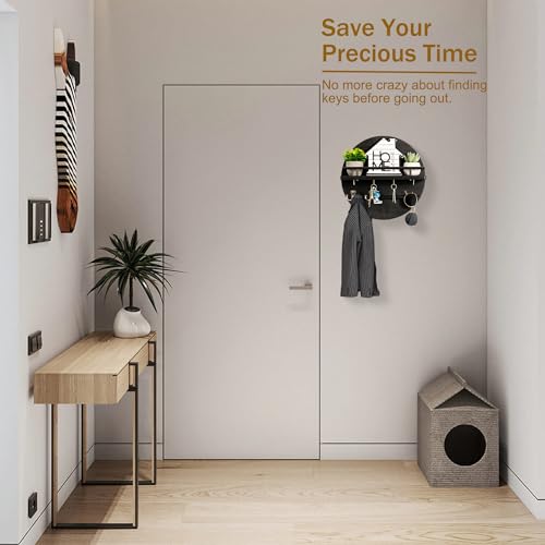 dreampossible Key Holder for Wall Decorative with Shelf and Hooks, Mail Organizer Wall Mount, Circular Design Entryway Key Rack Hanger, Rustic Home Decor (Black) - color: Black
