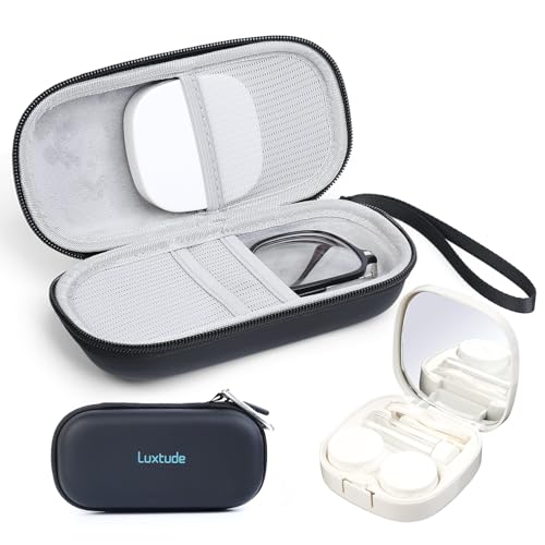 Luxtude Contact Lens Case, Glasses and Contact Case 2 in 1, Hard Shell Travel Contacts Cases with Mirror, Double Eyeglass Cases (Black) - color: Black-New Version