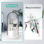 QIYVLOS Toothbrush Holders with Sliding Lid, Rotating 3 Slots Bathroom Organizer Countertop, Tooth Brush Toothpaste Holder Bathroom Counter Stand Sink Organizer Caddy for Vanity Makeup Brushes Holder - color: White+Transparent Black
