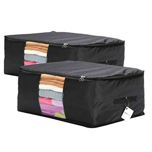 Comforter Storage Bags Pack of 2,Pillow Beddings/Blanket Clothes Organizer Storage Containers with Zippers,Breathable and Moistureproof(Black,2pcs) - color: Black 2pcs, size: XXL