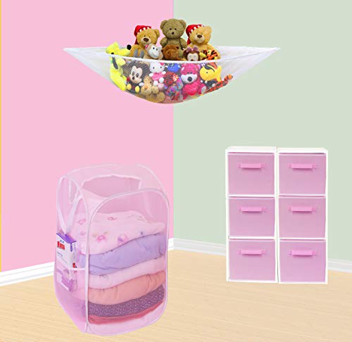 Simple Houseware Mesh Pop-Up Laundry Hamper Basket With Side Pocket, Pink - 2 Pack - color: Pink, size: 2 Pack