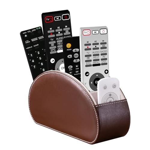 Remote Control Holders Organizer Box with 5 Compartment PU Leather Multi-functional Office Desk Storage Caddy Store Tv Remote for Media Player,Brush,Pencil,Glassees&Office Supplies (Dark Brown) - color: Dark Brown, size: S