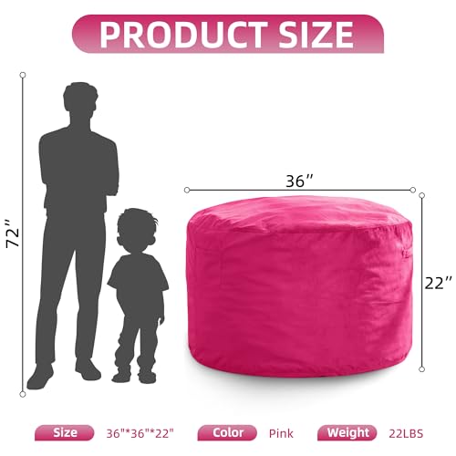 Hobestluk 3FT Bean Bag Chair Giant Bean Bag Chairs for Adults Large Bean Chairs with Removable Cover, Beanbag Chair with Filler, Adult Bean Bag Chairs for Living Room, Bedroom - color: Pink, size: 3FT - 36" x 36" x 22"
