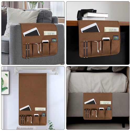 NB Sofa Armrest Organize Remote Holder Bedside Caddy Organizer With 5 Pockets, Non-Slip Couch Remote Control Holder Couch Armchair Caddy Accessories (Brown, 35''x18'') - color: Brown, size: 35''x18''