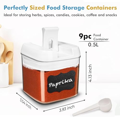 Shazo 9 PC Airtight Food Storage Containers - BPA Free Clear Plastic Snack & Spice Containers with Easy Lock Lids - Kitchen and Pantry Organization for Herbs, Coffee, Tea - 0.5L / 2.1 Cups - color: White - 9 Pc, size: 9 Pc - 0.5 Liter