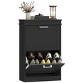HOMCOM Narrow Shoe Cabinet with 2 Flip Drawers, Modern Freestanding Shoe Storage Cabinet with Adjustable Shelves for Entryway, Hallway, Black - color: Black