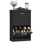 HOMCOM Narrow Shoe Cabinet with 2 Flip Drawers, Modern Freestanding Shoe Storage Cabinet with Adjustable Shelves for Entryway, Hallway, Black - color: Black