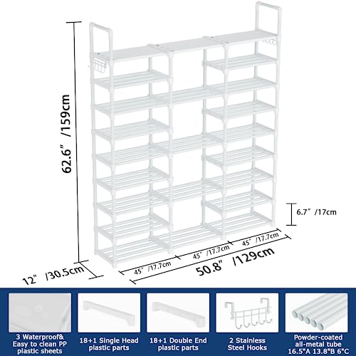Mavivegue 9 Tiers Shoe Rack Tall Shoe Organizer Shoe Storage 50-55 Pairs Vertical Shoe Shelf Large Shoe Rack Organizer Stackable Shoe Racks for Entryway, Closet, Garage, Bedroom,Cloakroom - White - color: White, size: 3 Row 9 Tier