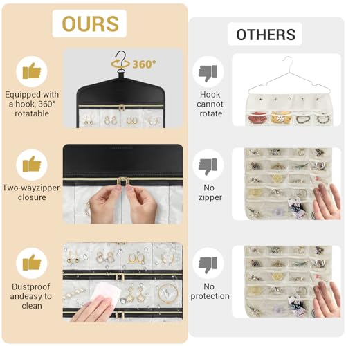CHICECO Hanging Jewelry Organizer With Zippered Pockets,40 Pockets Travel Jewelry Organizer Storage for Cloest,Wall,Door - color: 1Beige