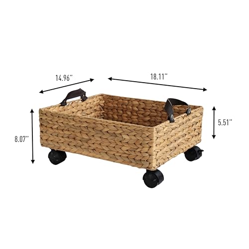 happimess BSK2014A Adaline 18.11" Classic Farmhouse Handwoven Hyacinth Rectangular Underbed Storage Bin with Wheels and Handles for Storage and Decoration in Bathroom, Bedroom, Entryway, Natural - color: Natural