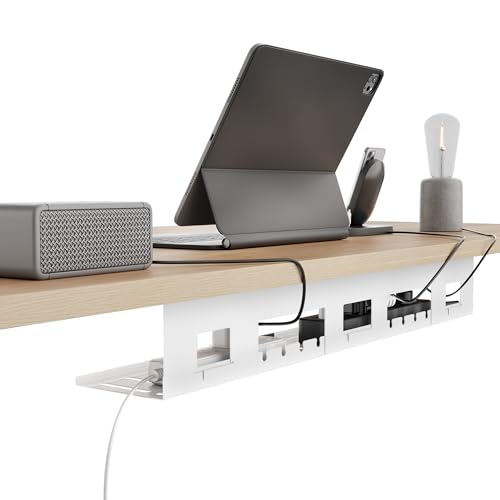 PEGZONE Under Desk Cable Management Tray, 31.5 Inches Metal Cord Organizer Rack, Desk Tray for Power Strip, Cord, Wire, Easy Mounting Cable Management Under Table for Home Office, White - color: White, size: 31.5"