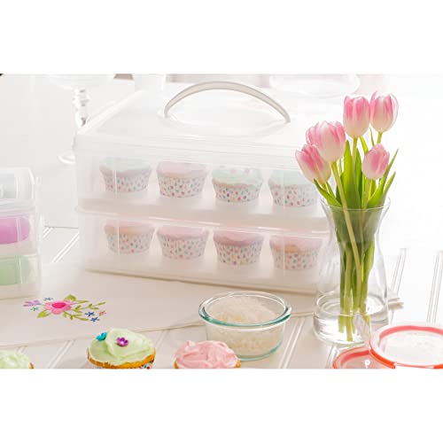 Snapware (2-Layer, 24 Cupcakes Plastic Detachable Cupcake Carrier Storage Container With Lid and Handle, Freezer Dishwasher Microwave Safe (Pack of 3) - size: 14.25" L x 10.5" W (Pack of 3)