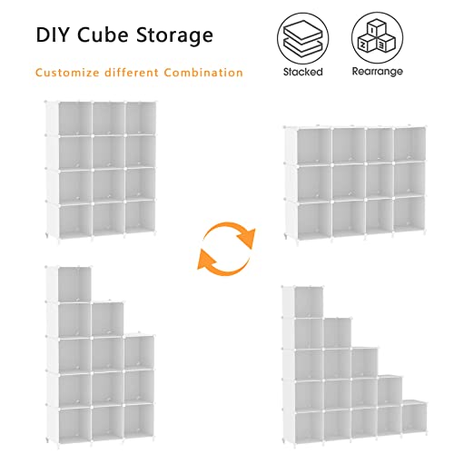 AWTATOS Cube Storage Organizer Storage 12 Cube Bookshelf DIY Plastic Closet Clothes Storage Shelves with Wooden Mallet, Stackable Storage Solution for Home, Bedroom, White - color: White