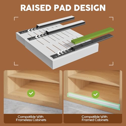 Seinloes 4 Pack Expandable Width (15.15"-26.3") Pull Out Cabinet Organizer 21" Deep with Raising Pad for Framed Cabinets, Upgrade 3 Slide Rails Slide Out Drawers, Roll Out Shelves Adhesive, White - color: White, size: 21"D x 15.15"-26.3"W(4Pack)