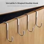 Over Cabinet Door Hook & Wardrobe Door Hook, Stainless Steel Hanging Hooks for Towels, Bags, Clothes – Bathroom Door Hooks for Towels, Kitchen Cabinet Hooks, Wardrobe Hooks, Dorm Room Hangers (2PCS)