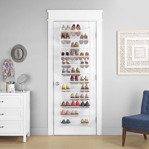 Whitmor 36 Pair Over The Door Shoe Organizer, 12 Tier Hanging Shoe Organizer, Heavy Duty Metal & Mesh Shoe Holder, Hanging Shoe Rack for Closet Organizer & Storage, 69"L x 21.7"W x 7.5"H, White - color: White, size: Shoe Rack