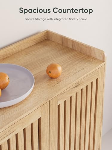 Smart FENDEE 6-Tier Shoe Storage Cabinet with 2 Slatted Doors, Large Wooden Shoe Cabinet with Gold Handle, Hidden Entryway Shoe Organizer for Hallway, Foyer, Natural Oak - color: Natural Oak, size: 44" H