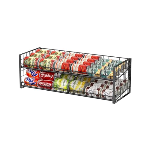 2-Tier Stackable Can Organizer for Pantry, Adjustable Extra-Long Can Rack for Pantry Shelf Organizer and Storage, Sturdy Standing Can Holder for Canned Soup Food Goods Storage up to 64 Cans, Black - style: Length（29.72''）-1 Pack