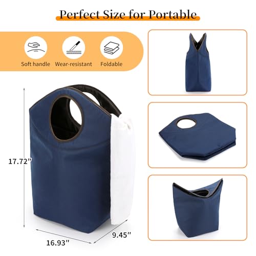 Foldable Storage Hamper Bag with Soft Padded Handle, 18x17x9.5inch Multi-Purpose Oxford Fabric Laundry Basket, Collapsible Storage Bag for Home, Bedroom, Dormitory, Travel & Outdoor - color: Blue, size: 17"L x 9.5"W x 18"H