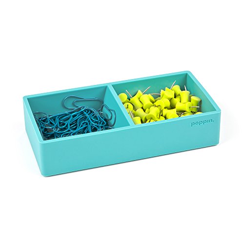 Poppin Softie This + That Tray, 2 Compartments, Silicone, 3 x 6.25 x 1.5, Aqua - color: Aqua, size: 6.3" x 3" x 1.5"