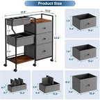 PandaEar Baby Diaper Caddy Organizer and Storage, 3-Tier Rolling Nursery Cart with Drawers & Dividers, Mobile Utility Storage Cart with Wheels for Baby Essentials, Bedroom, Changing Table, Darkgrey