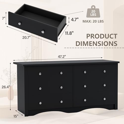 YESHOMY Dresser for Bedroom,6 Drawer Dressers, Storage Chest of Drawers for Hallway,Living Room, Entryway,Deep Black - color: Deep Black