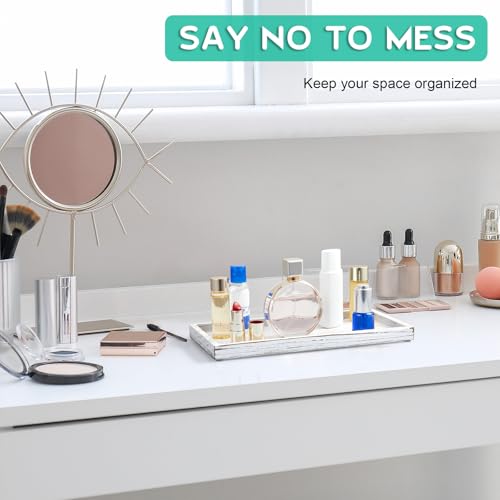 ALELION 11.7" White Bathroom Vanity Tray for Counter - Decorative Tray for Toilet Tank Makeup Perfume Jewelry Catchall Coffee Table - Wooden Kitchen Countertop Organizer for Soap Dispenser - color: Whitewashed, size: 6" x 0.8" x 11.7"