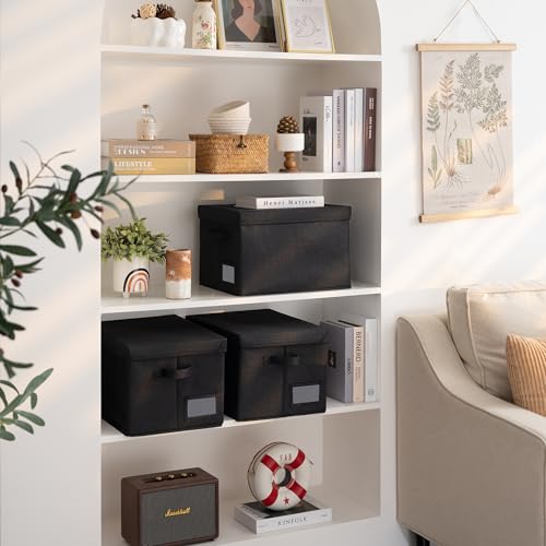 GRANNY SAYS Storage Bins with Lids, Storage Bins for Linen Closet Shelves, Decorative Storage Boxes with Label, Clothes Storage and Organization for Organizing, 3-Pack, Large, Black - color: Black, size: Large