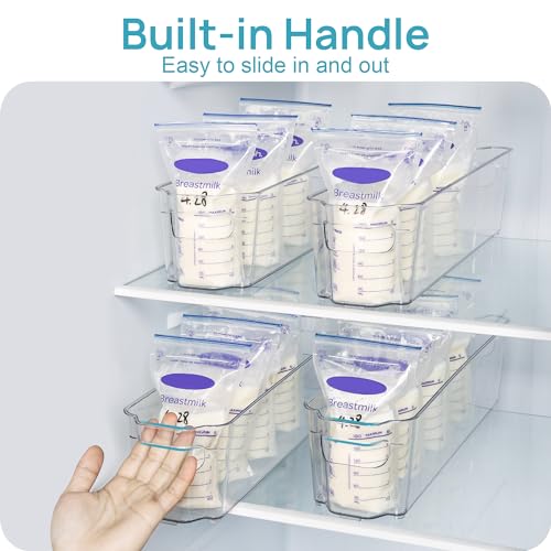Vtopmart Breastmilk Storage Container 4PCS Set, Clear Freezer and Fridge Organizer Bins, Plastic Storage Bins for Breast Milk, Baby Pouches, Formula, Bottles and Yogurts, 4.3’’ Width, 14.7" Long