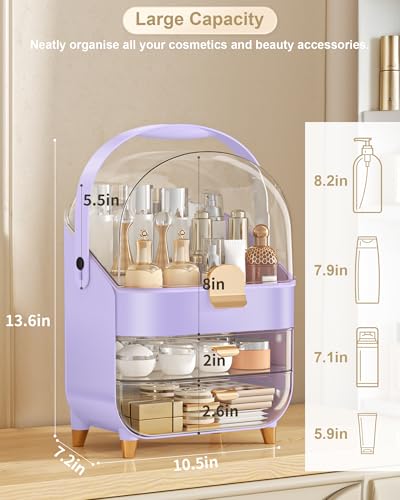 Anylady Makeup Organizer Countertop, Skincare Holder Bathroom Counter Organizer, Storage Box Cosmetic Display Cases, Teen Girl Gifts Make up Organizers for Vanity, Dresser - color: Purple