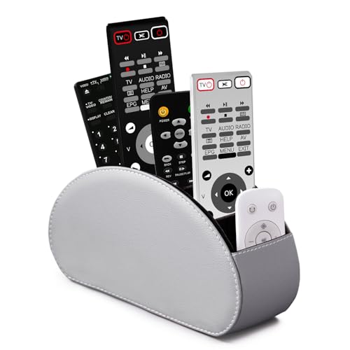BONNY DODO Remote Control Holders Organizer Box with 5 Compartment PU Leather Multi-functional Office Desk Storage Caddy Store Tv Remote for Media Player,Brush,Pencil,Glassees&Office Supplies (Gray) - color: Gray, size: S