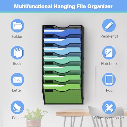 Kuntine.B Wall File Organizer Office Hanging Magazine Holder Wall File Organizer for Office Home (Black, 8 Tier) - color: Black, size: 8 Tier & No Hangers