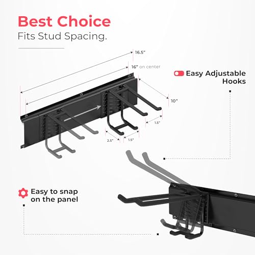 TIDYME Garage Wall Organizer | 96" Heavy-Duty Tool Storage Rack | Adjustable Double-Layer Hooks | 600 lbs Capacity | Carbon Steel Wall Mount Holder for Shovels, Rakes, Ladders & Power Tools - size: 96" (0 Shelves)