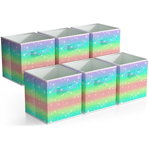 Sorbus 11 Inch Fabric Storage Cubes - Sturdy Collapsible Storage Bins & Handle - 6 Foldable Baskets for Organizing Clothes - Multi Colored Storage Baskets for Shelves (Colorful With Stars, 11 Inch) - color: Colorful With Stars, size: 11 Inch