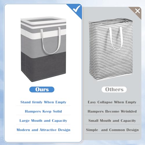 BlissTotes 3-Pack Laundry Basket, Freestanding＆Waterproof Laundry Hamper, Collapsible Tall Clothes Hamper with Easy Carry Handles for Clothes, Towels in the Family and Dorm,Gradient Grey,88L - color: Grey, size: 88L