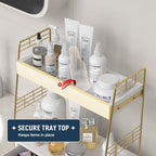 Bathroom Counter Organizer with Drawer, Slim 2-Tier Vanity Countertop Storage Shelf for Skincare, Toiletries & Small Essentials (White) - color: White