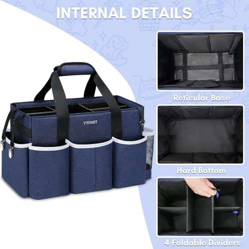 Ytonet Extra Large Cleaning Caddy Bag with 4 Foldable Dividers, Wearable Cleaning Caddy Organizer with Handle & Shoulder Strap & Waist Strap, Housekeeping Tote for Cleaners, Blue - color: Blue, size: X-Large