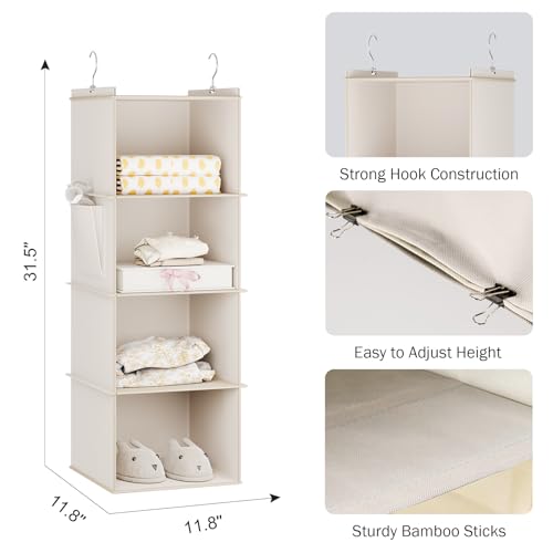YOUDENOVA Hanging Closet Organizer, 4-Shelf Closet Hanging Storage Shelves, Beige - color: Beige, size: 4-SHELF