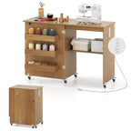 Giantex Folding Sewing Table with Charging Station, Rolling Craft Table with Storage Trays & Shelf, Foldable Sewing Machine Cabinet Desk with Lockable Wheels for Small Spaces (Natural) - color: Natural