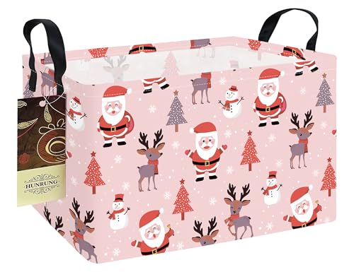 HUNRUNG Rectangle Storage Basket Cute Canvas Organizer Bin for Pet/Children Toys, Books, Clothes Perfect for Rooms/Playroom(REC-Pink Father Christmas) - color: REC-Pink Father Christmas