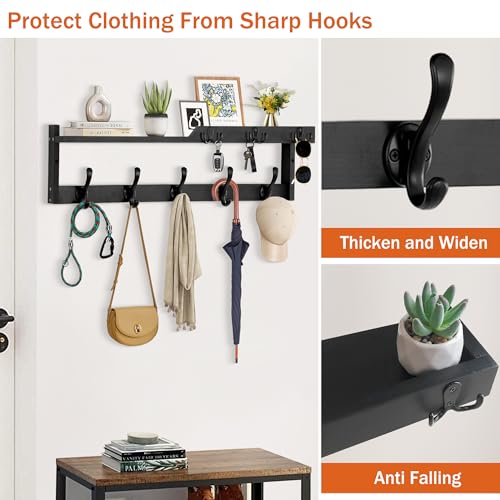29'' Coat Rack Wall Mount with Shelf, Coat Hanger Wall Mount with Key Hooks and Mail Holder, Wood Entryway Floating Shelf with Hooks and Storage, Hat Rack for Wall Key Holder Mail Organizer - color: Black, size: 29 Inch Long