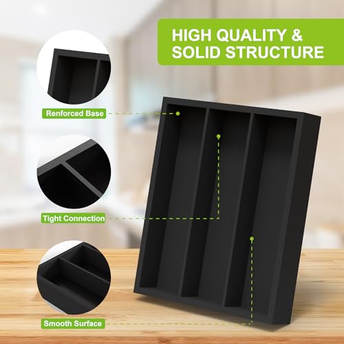 Unibambou Bamboo Utensil Drawer Organizer, Silverware Tray Organizer, Kitchen Drawer Organizer for Flatware Cutlery (Black, 3 Slots) - color: Black, size: Small 8.5x10 Inch